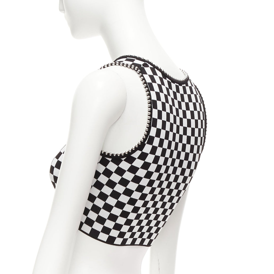 ALEXANDER WANG black white checker silver dome studded bralette top XS
