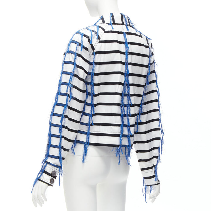 ANAIS JOURDEN blue white black striped tassel trim raglan cropped jacket FR36 S