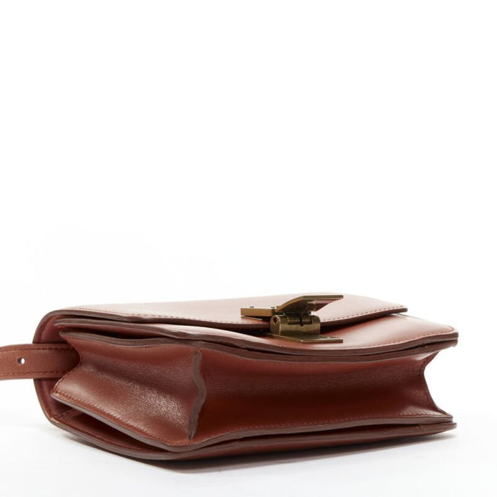 CELINE Classic Box tan brown calfskin gold clasp adjustable crossbody bag Small