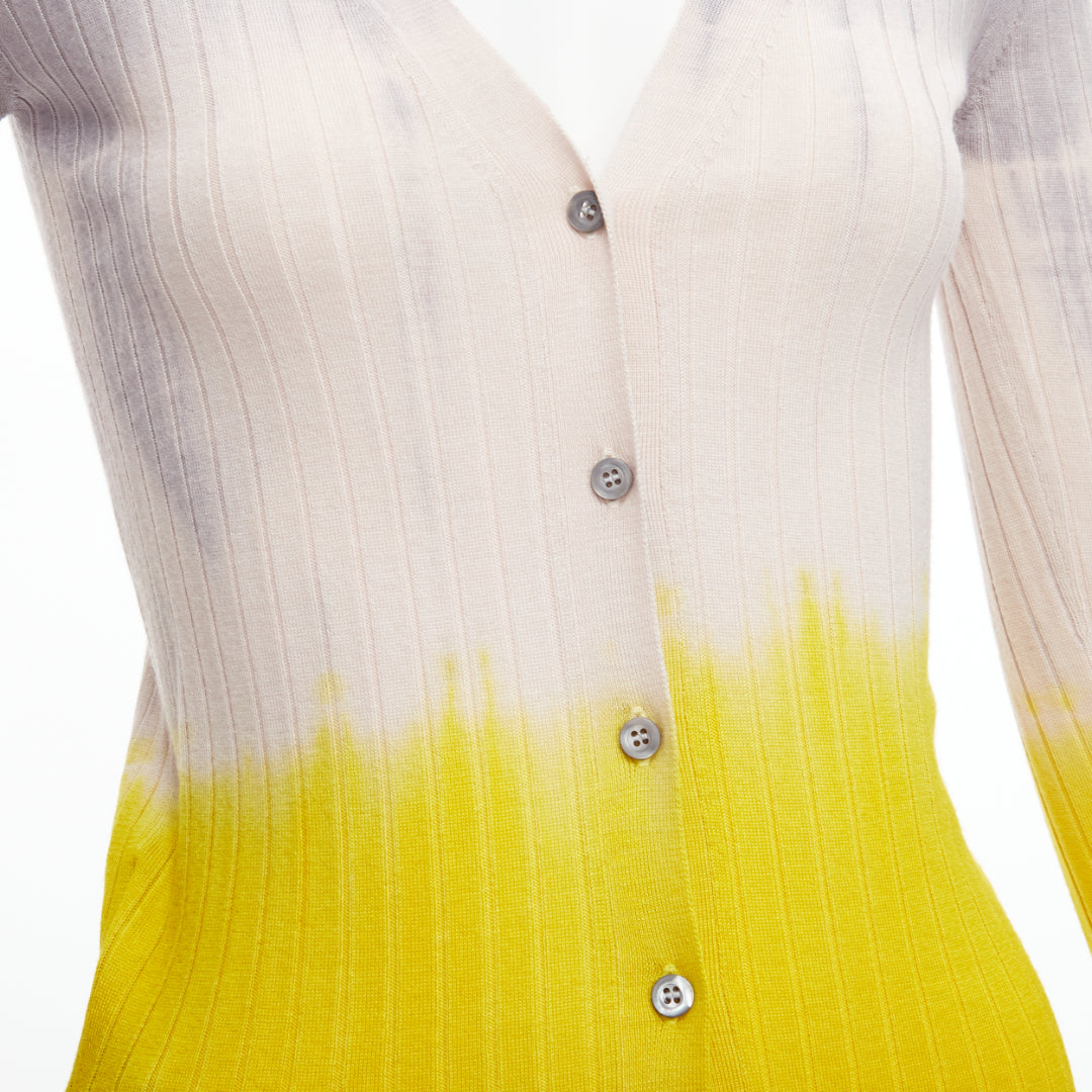 PRADA 2020 grey beige yellow ombre ribbed long sleeve cardigan sweater IT36 XXS