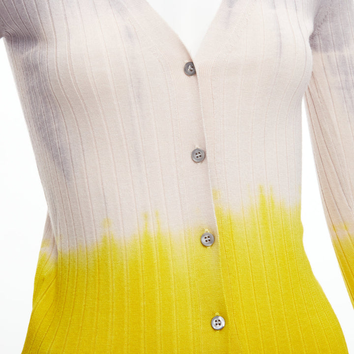 PRADA 2020 grey beige yellow ombre ribbed long sleeve cardigan sweater IT36 XXS