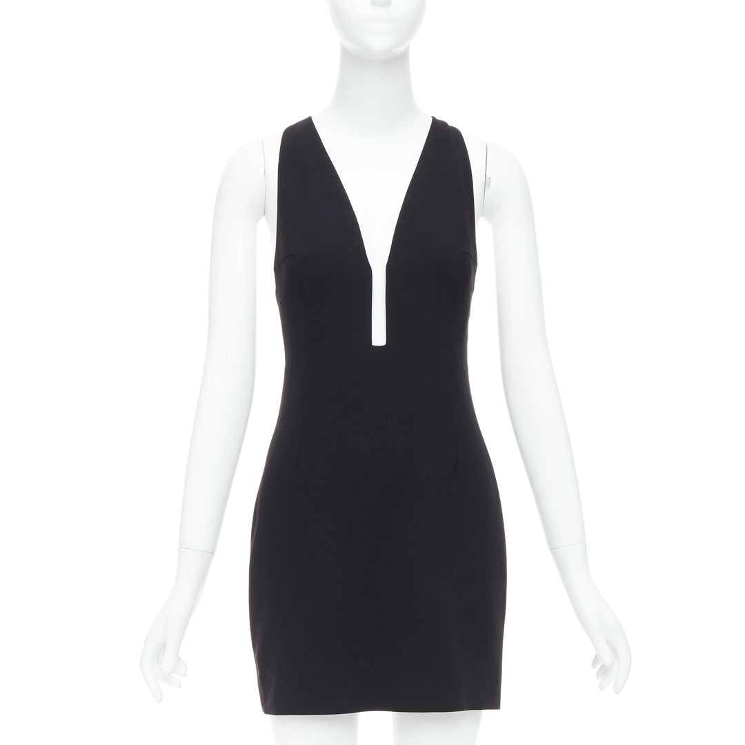 ALEXANDER WANG black fish wire plunge neck mini dress US2 S