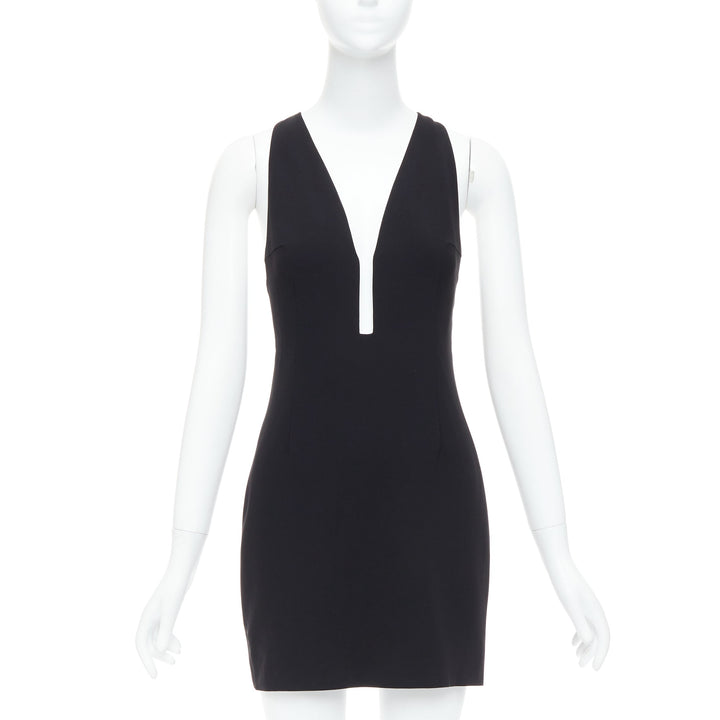 ALEXANDER WANG black fish wire plunge neck mini dress US2 S