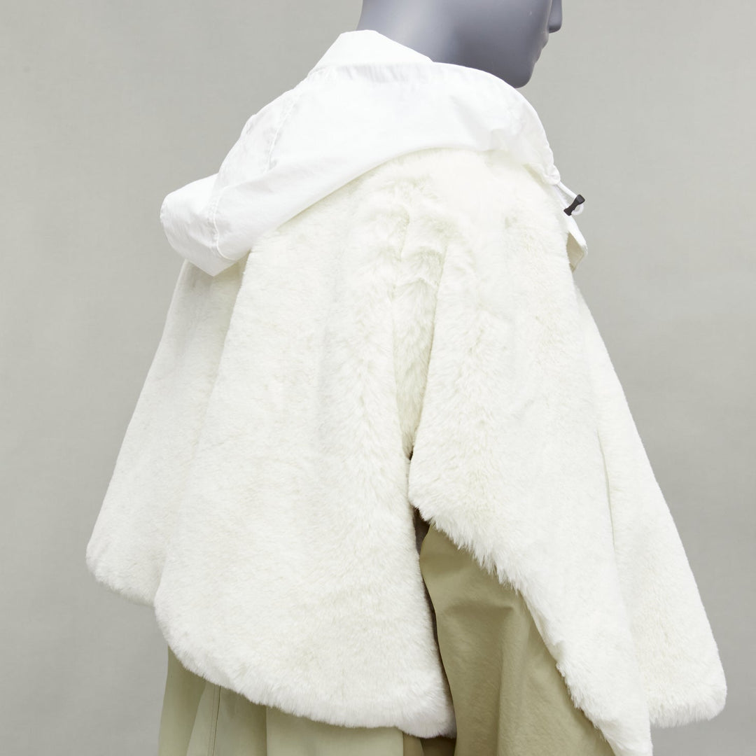TOGA PULLA white nylon cream faux fur layered deconstructed parka jacket FR36 S