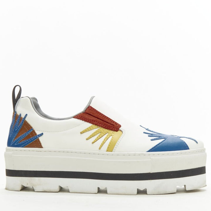 MSGM white leather starburst patchwork point toe platform sneaker EU36