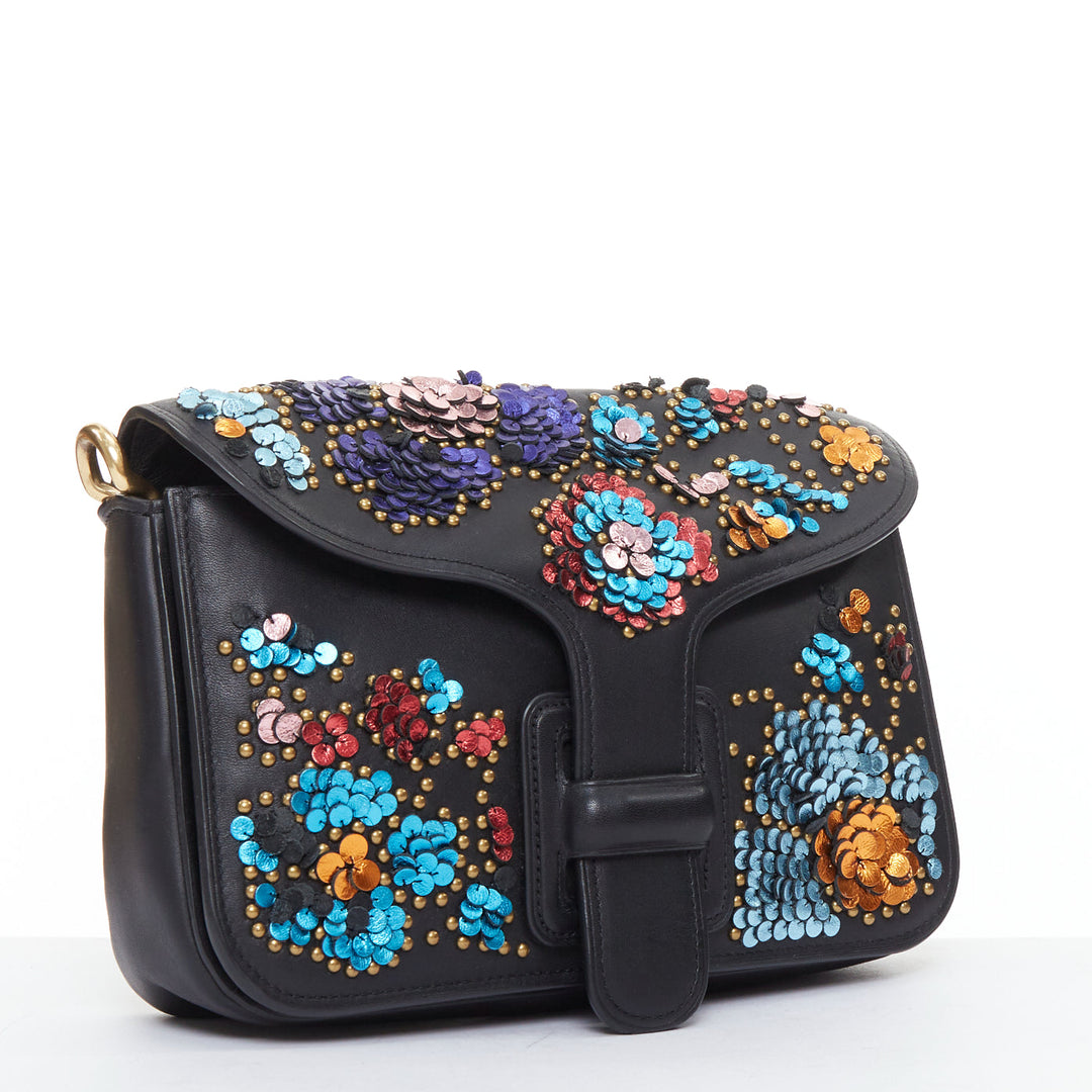 COACH RODARTE Courier multicolour floral applique leather chain crossbody bag