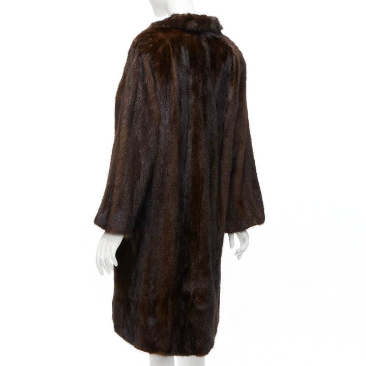 UNLABELLED dark brown genuine fur tie collar longline long sleeve jacket coat