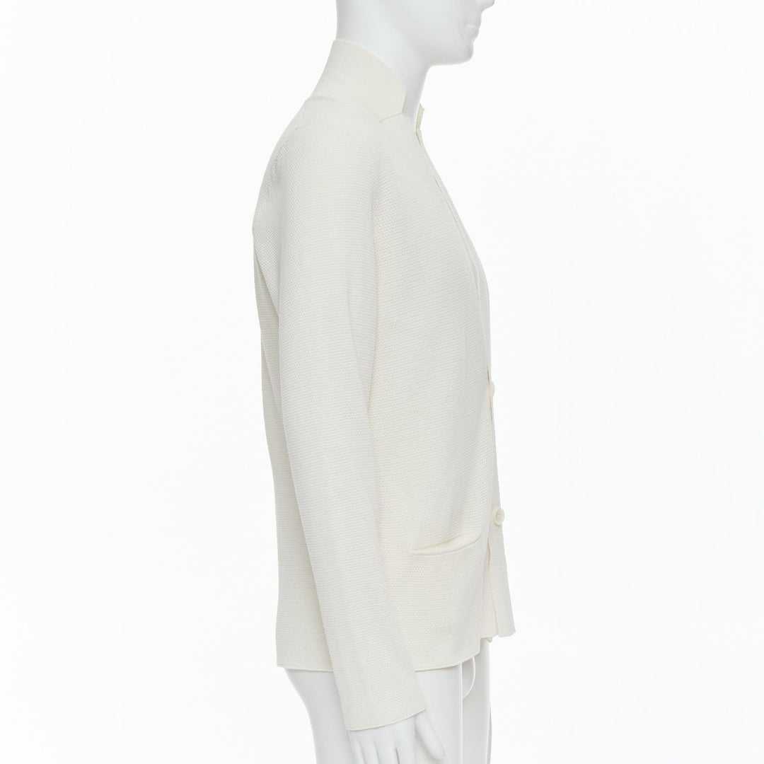 LANVIN cream cotton skinny lapel knitted buttons pocketed blazer M