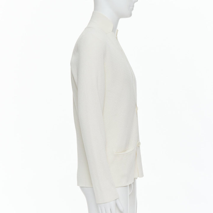 LANVIN cream cotton skinny lapel knitted buttons pocketed blazer M