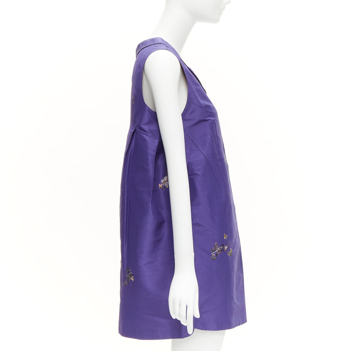 SHIATZY CHEN silk purple oriental floral bird embroidery cocoon vest IT44 L