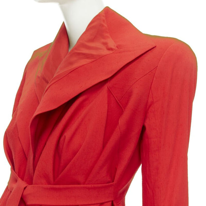 GARTEH PUGH red shoulder padded draped hem belted jacket IT38 XS