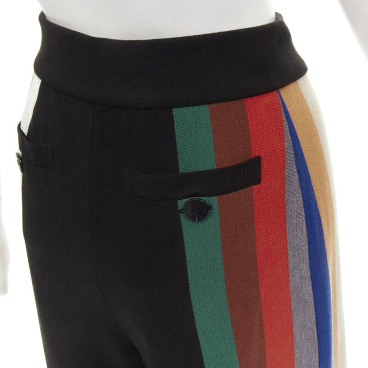 AKIRA NAKA black multi stripe wide leg relaxed knitted pants US2 S