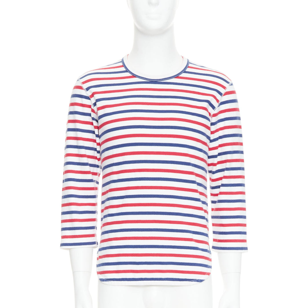 JUNYA WATANABE MAN 2011 red blue striped curved hem shirt S