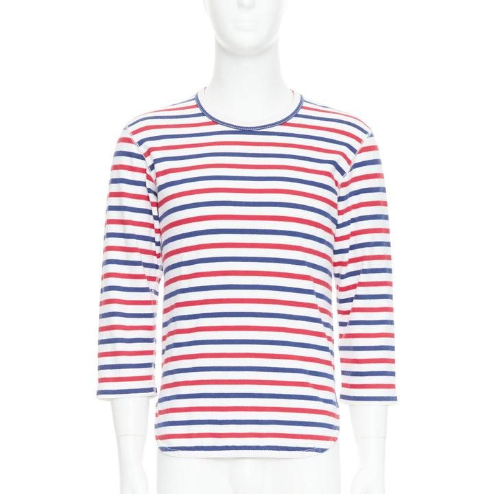 JUNYA WATANABE MAN 2011 red blue striped curved hem shirt S