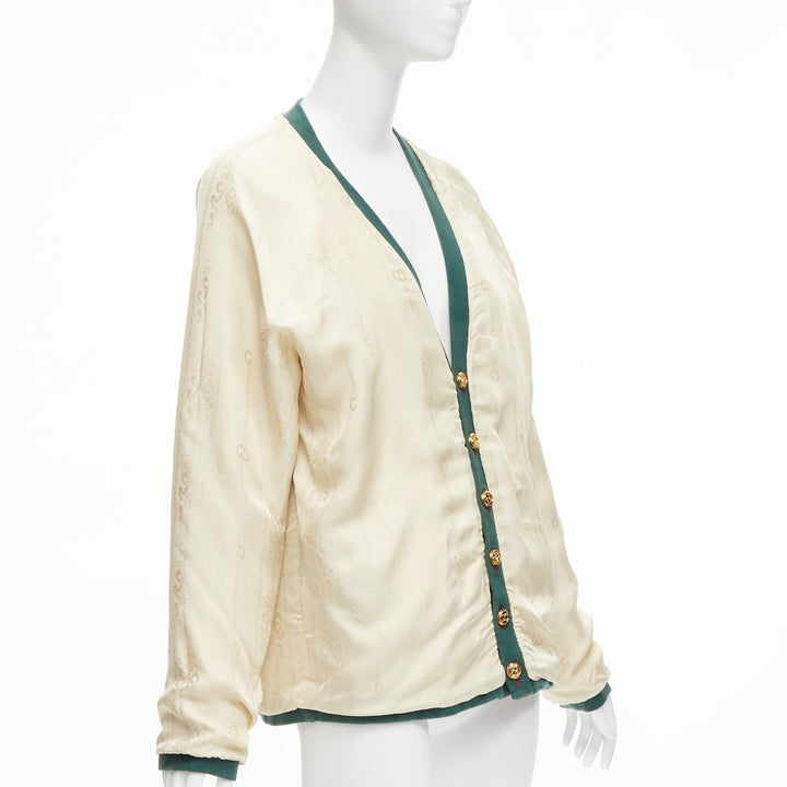 GUCCI Reversible green red web gold GG button oversized cardigan S