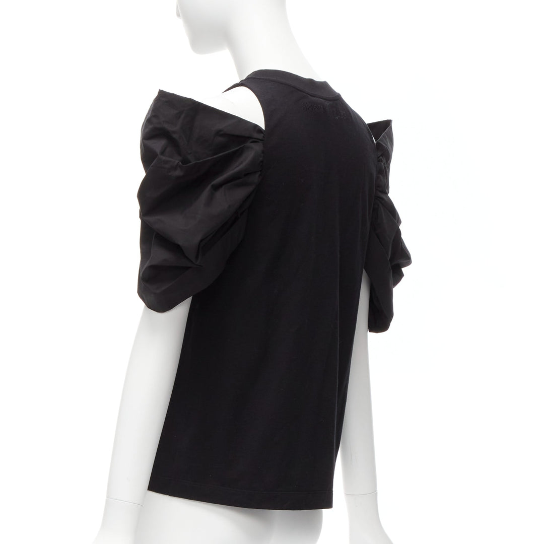 ALEXANDER MCQUEEN 2021 black cotton cold shoulder puff sleeves top IT38 XS