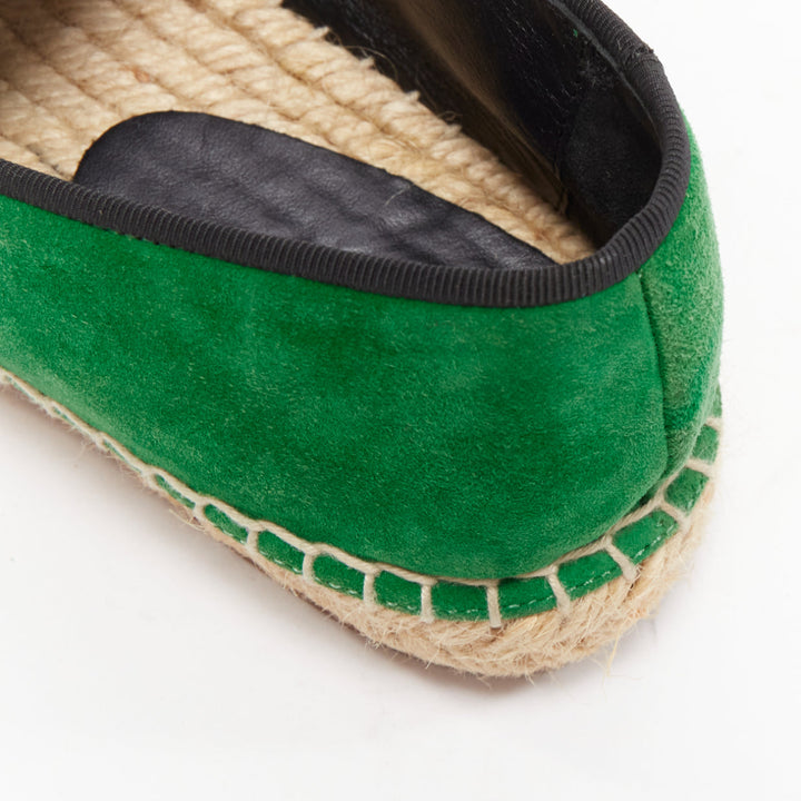 OLD CELINE Phoebe Philo green suede black grosgrain jute espadrilles EU38