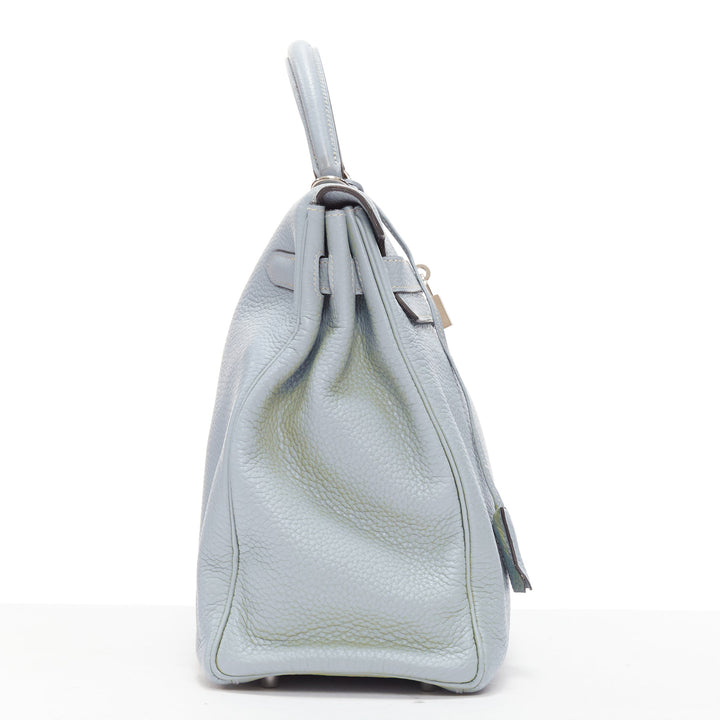 HERMES Kelly 35 Bleu Gacier Clemence sports canvas strap satchel bag