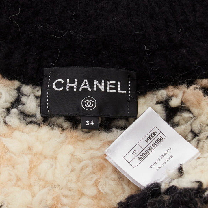 CHANEL 20N Coco Neige CC pearl zip cream wool cashmere cropped bomber FR34 XS