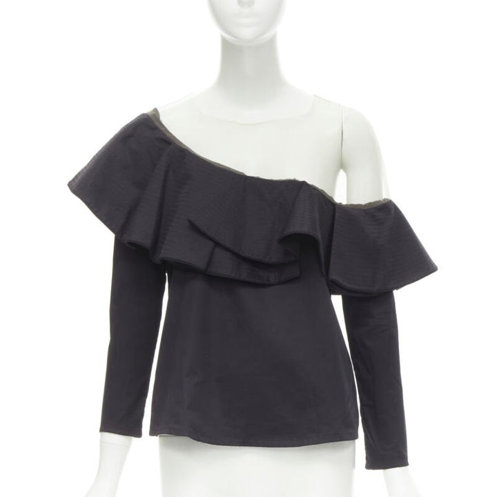 JOHANNA ORTIZ Lazarote black cotton mesh yoke ruffle off shoulder top US2 XS