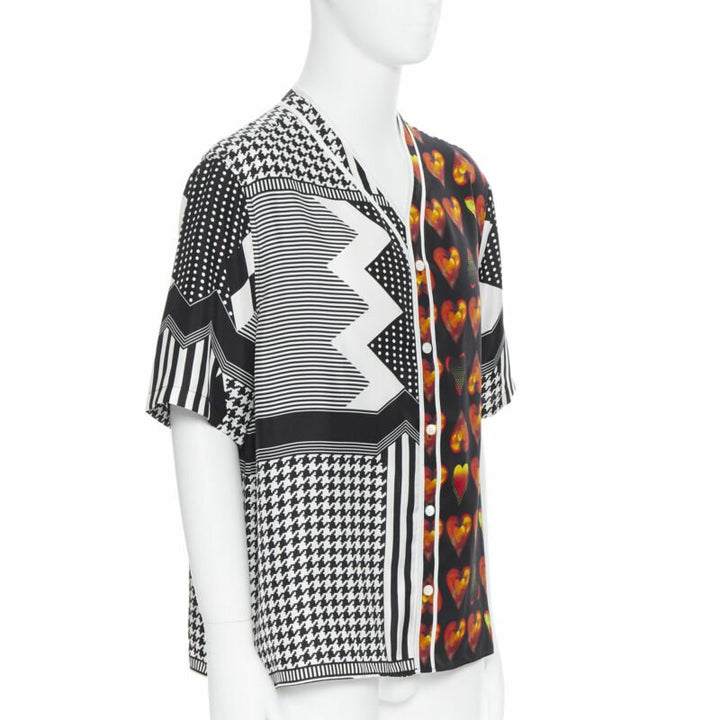 VERSACE Jim Dine red Heart black chevron print baseball silk shirt EU39 M