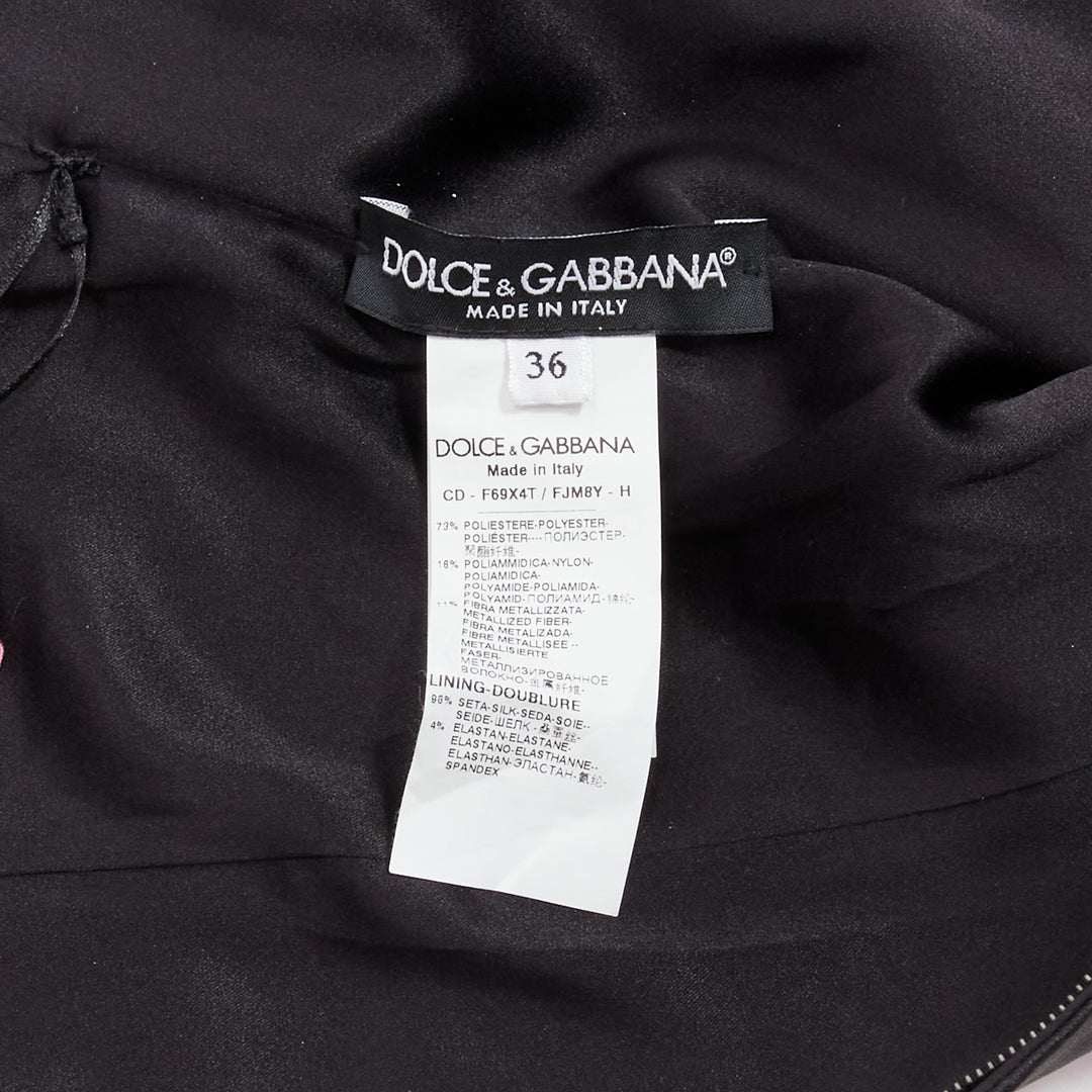 DOLCE GABBANA black pink floral jacquard off shoulder corsetted dress IT36 XXS
