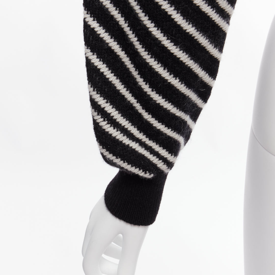 CHANEL 100% cashmere black white stripe CC crystal logo cropped sweater FR34 XS