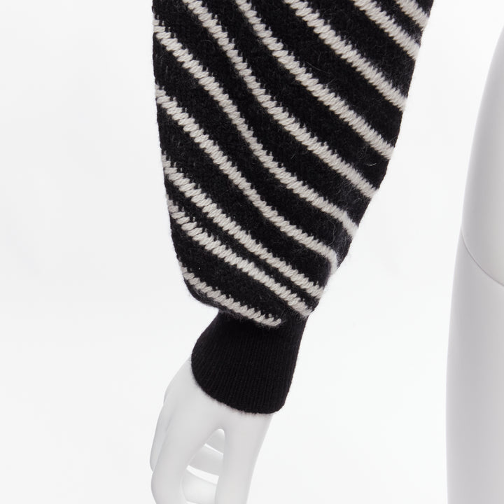 CHANEL 100% cashmere black white stripe CC crystal logo cropped sweater FR34 XS
