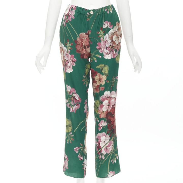 GUCCI 100% silk Blooms green pink floral print pajama pants IT36 XS