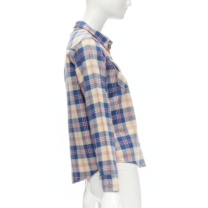 VISVIM cotton blue beige plaid flap pockets button down shirt JP0 XS