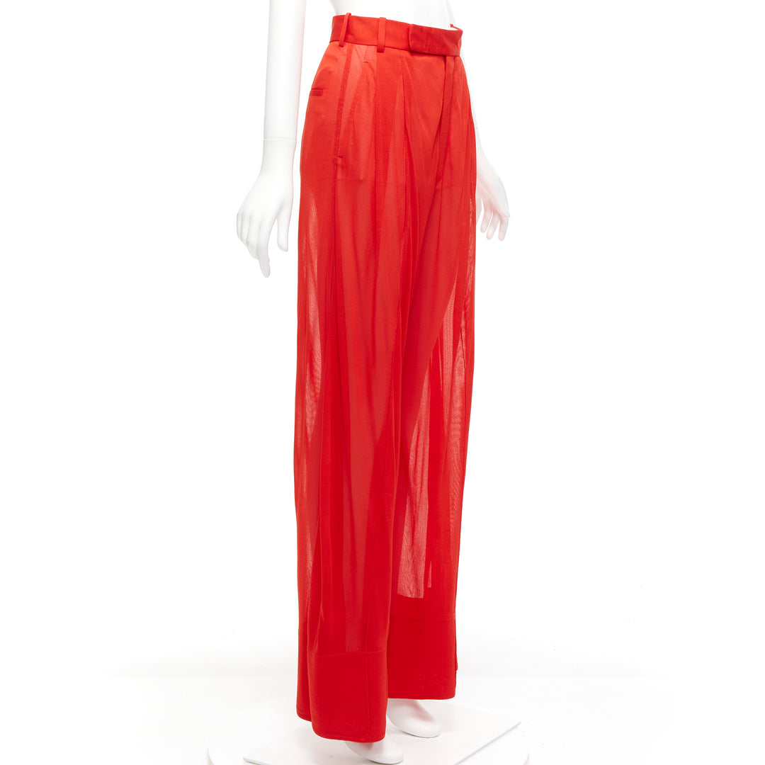 OLD CELINE Phoebe Philo red sheer solid seam wide leg pants FR36 S