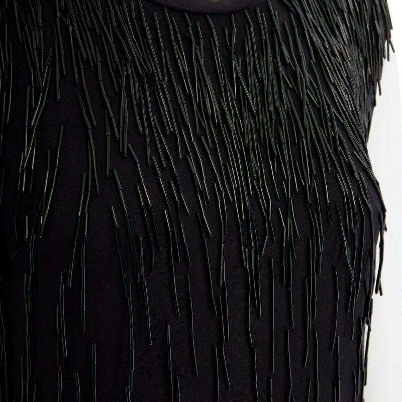 LANVIN ALBER ELBAZ black beaded fringe embellished flapper silk dress FR34 XS