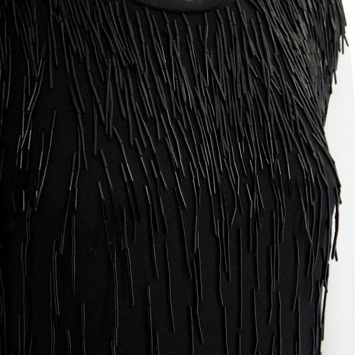 LANVIN ALBER ELBAZ black beaded fringe embellished flapper silk dress FR34 XS