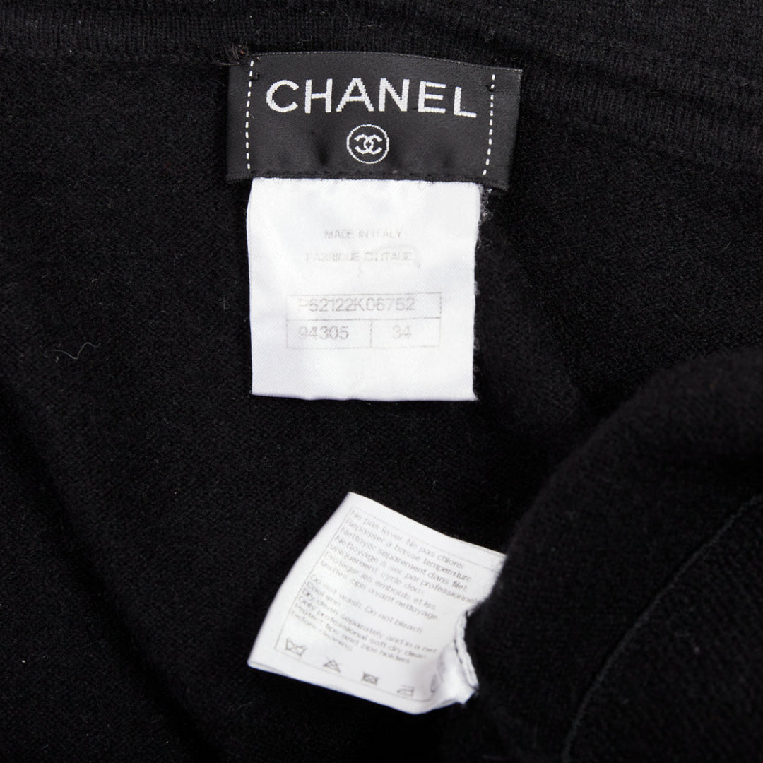 CHANEL 2015 Karl Lagerfeld 100% cashmere black double CC pockets hoodie FR34 XS