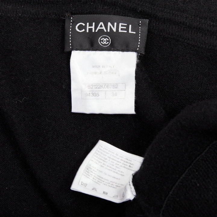 CHANEL 2015 Karl Lagerfeld 100% cashmere black double CC pockets hoodie FR34 XS
