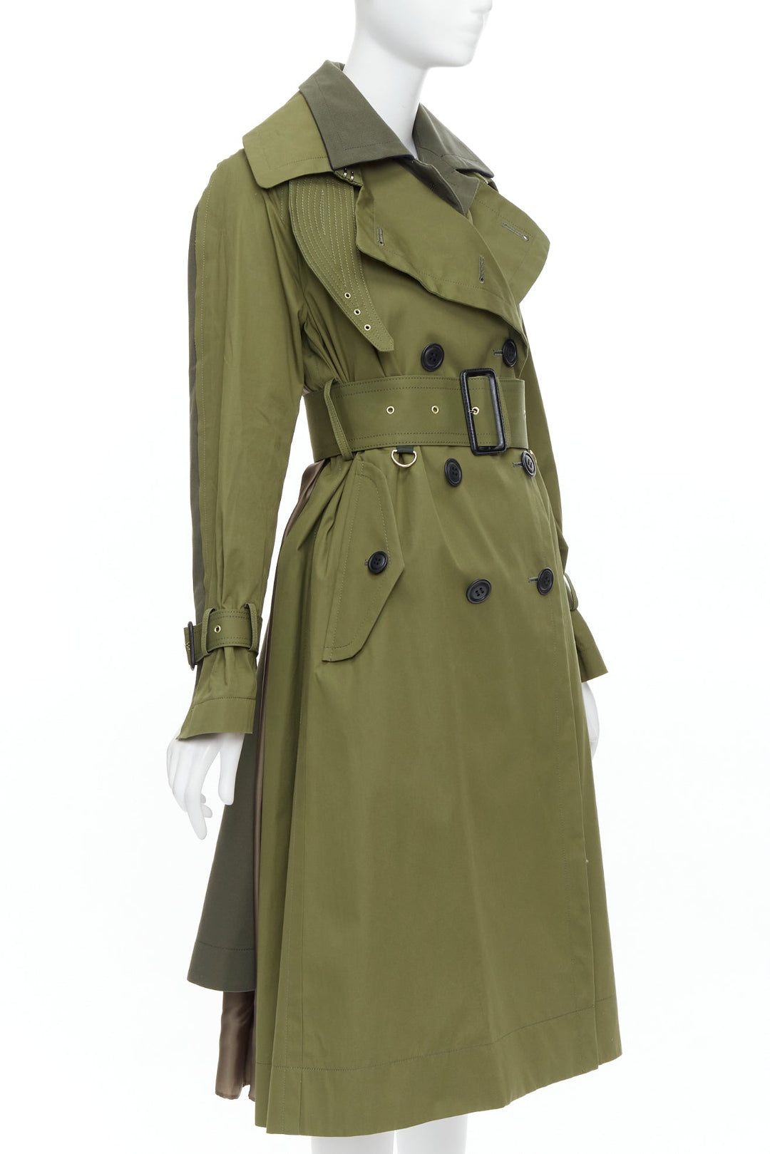SACAI 2020 green cotton gabardine double layered belted trench coat JP1 S