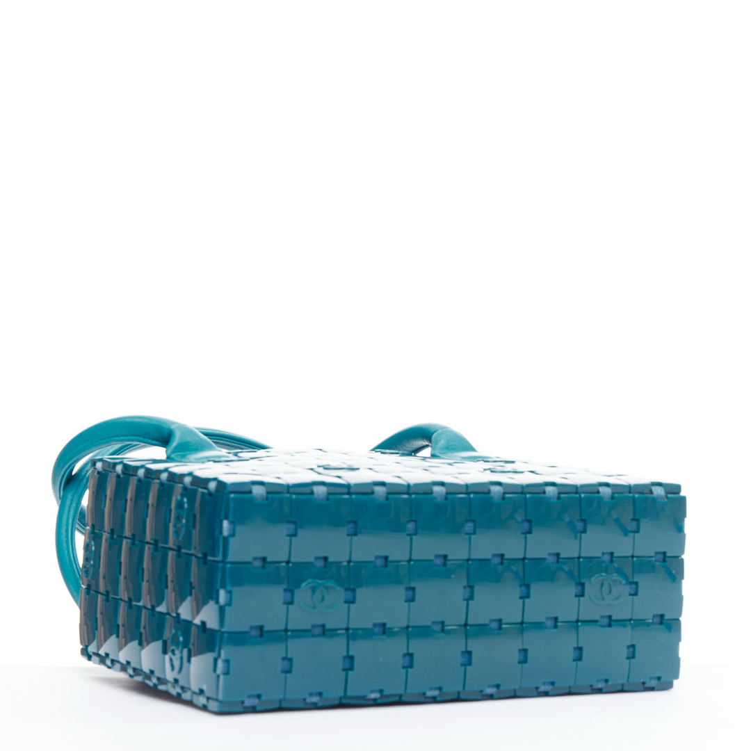 rare CHANEL Puzzle blue plastic CC chip leather stitch tote bag