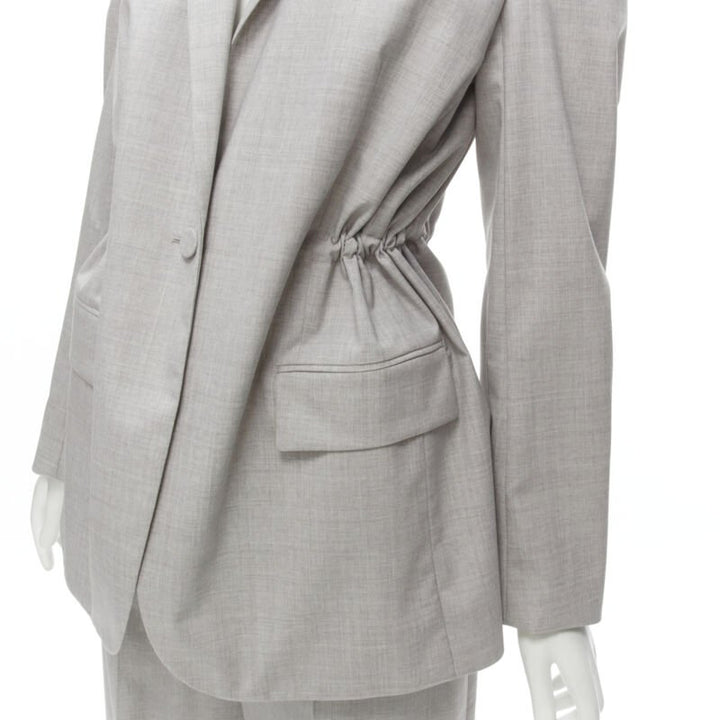 THEORY Drape wool grey drawstring cinched waist blazer wide leg pants set US6 S