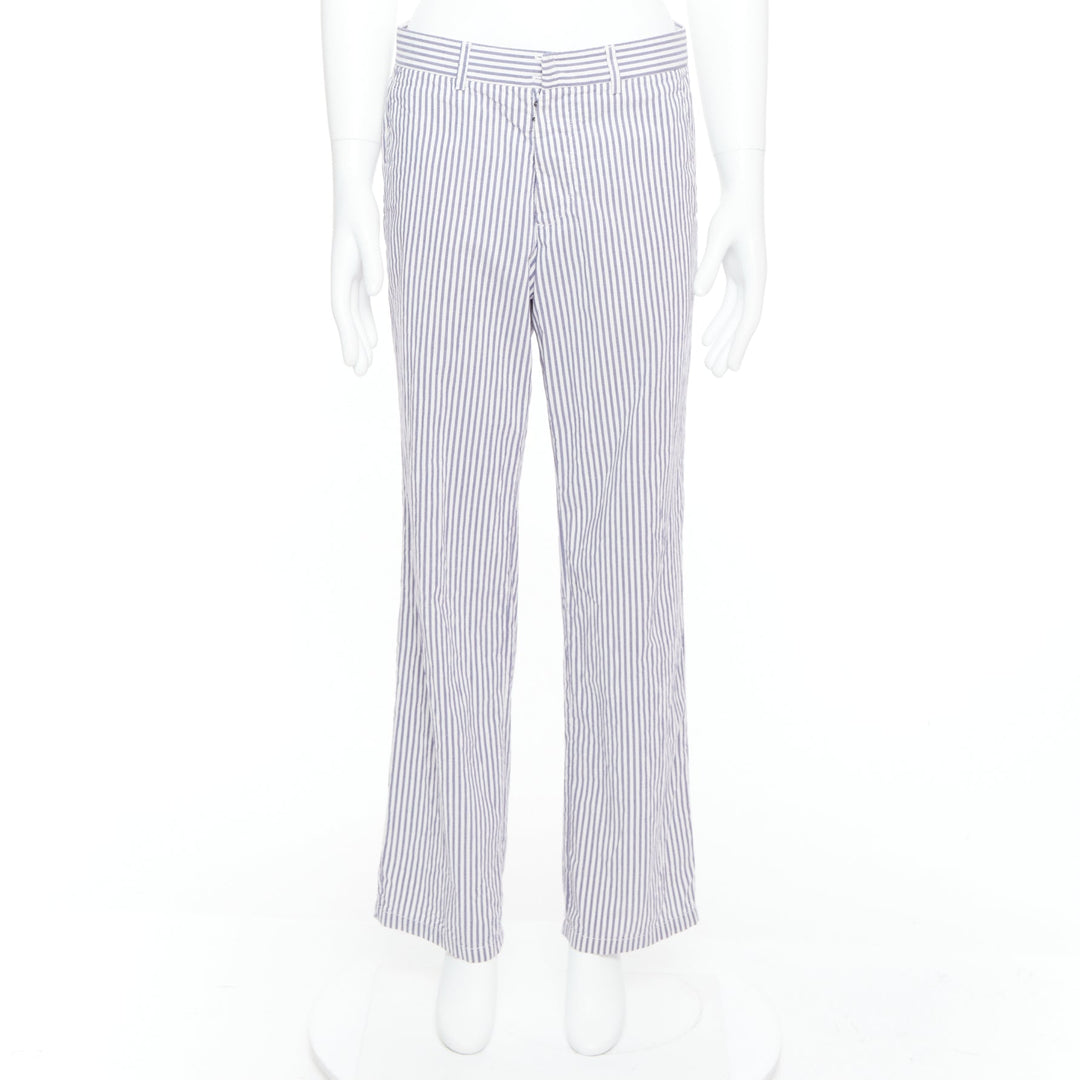 MAISON MARTIN MARGIELA white blue cotton stripe button fly wide pants IT46 S