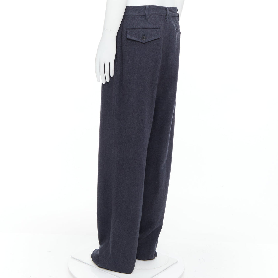 YOHJI YAMAMOTO Y's greyish blue wool blend pleated tapered pants JP4 XL