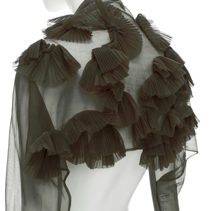 COMME DES GARCONS 1990 Vintage Runway grey sheer pleated ruffle gloves shrug