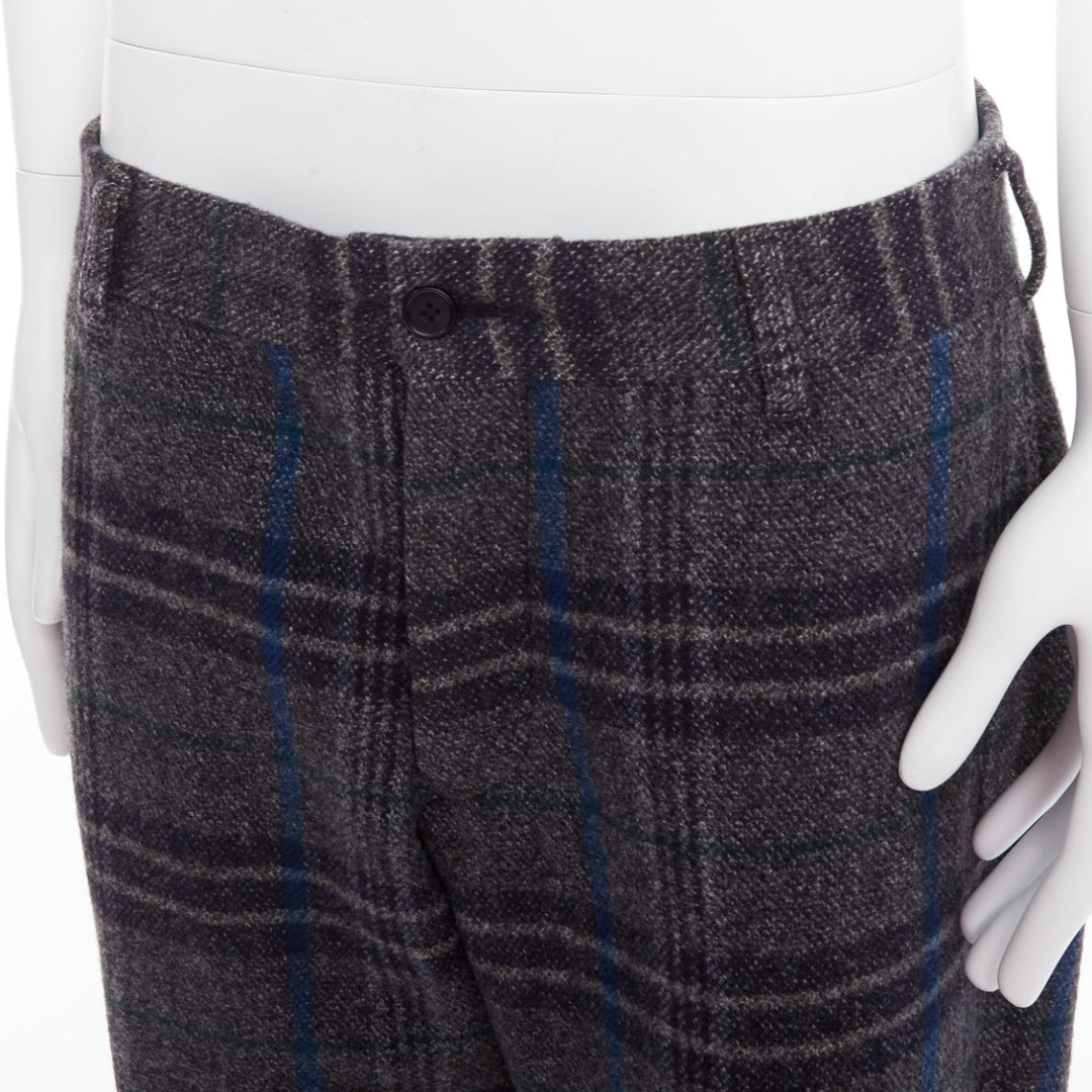 YOHJI YAMAMOTO grey blue 100% wool checkered wide tapered pants JP3 L