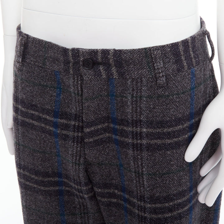 YOHJI YAMAMOTO grey blue 100% wool checkered wide tapered pants JP3 L