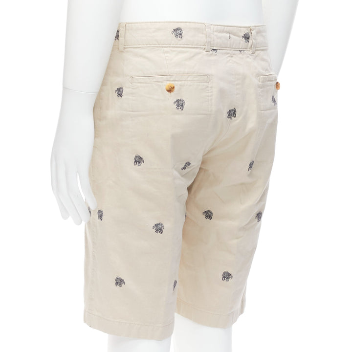 LOUIS VUITTON khaki cotton black elephant embroidery safari shorts FR42 M