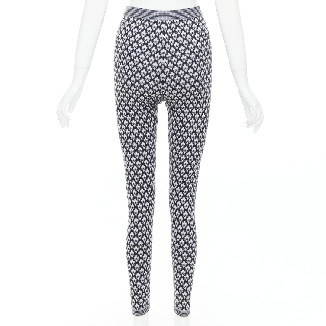 CHANEL 100% cashmere grey CC logo pearl button pattern stretch knit pants FR38 M