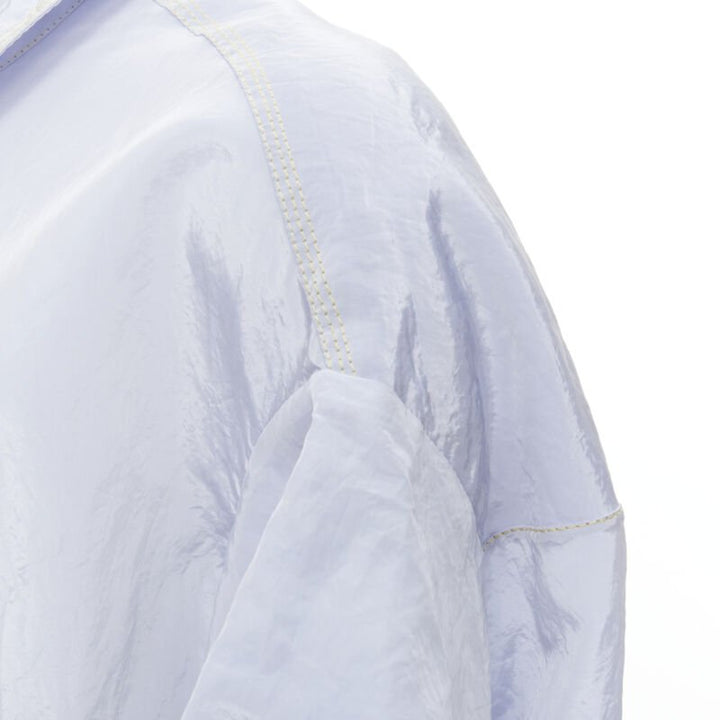 MARNI light blue yellow overstitching crinkled viscose round boxy dress IT38 XS