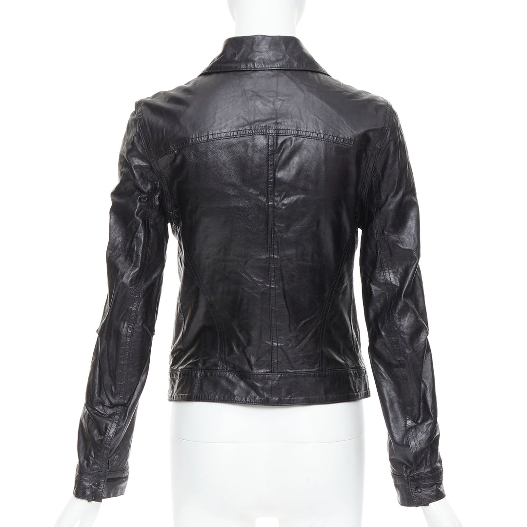 ANN DEMEULEMEESTER Vintage cow leather snap button cropped jacket FR36 S