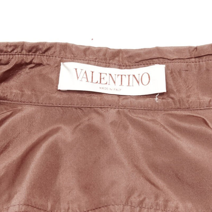 VALENTINO 2022 Runway brown silk taffeta wide collar neck tie shirt IT38 XS