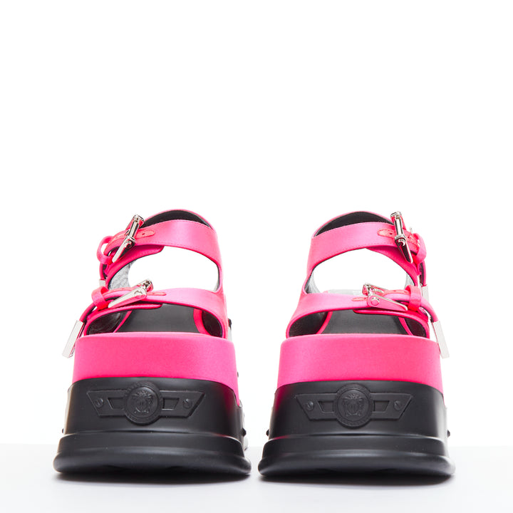 VERSACE Anthem 120 Tropical Pink fuschia satin platform chunky sandals EU39