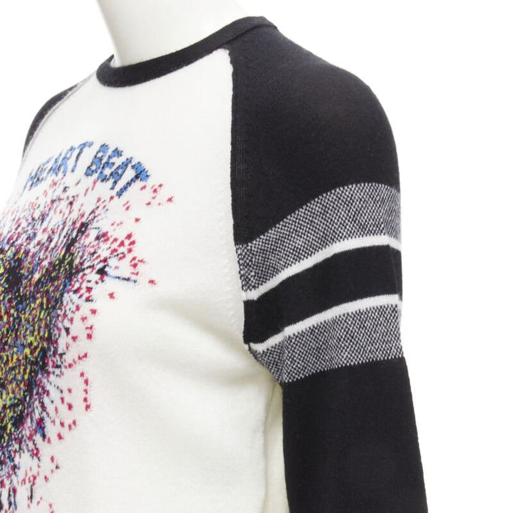 CHRISTIAN DIOR 2021 100% cashmere Heart Beat black white raglan top FR34 XS